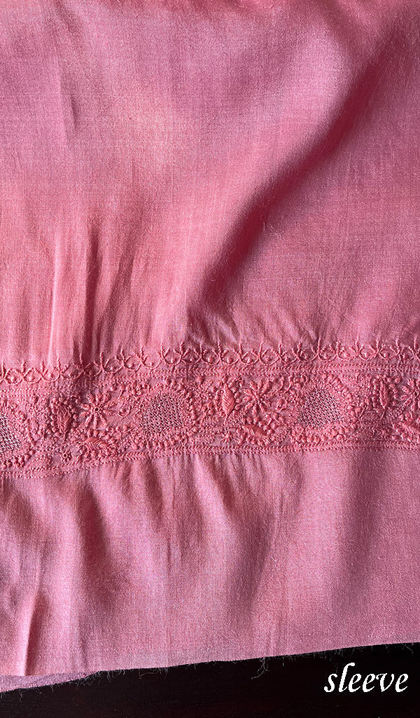 Lucknowi Handcrafted Munga Silk Chikankari Unstitched Men's Kurta Fabric - HONC017976