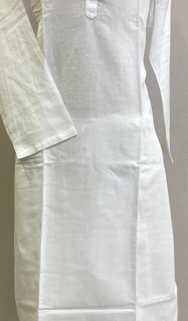 Men's Lucknowi Handcrafted Linen Cotton Chikankari Kurta With Pant -HONC0204540