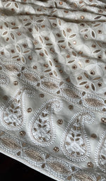 将图像加载到图库查看器中, Saima Women's Lakhnavi Handcrafted Pure Silk Georgette Chikankari  Kurti Fabric - HONC0229266