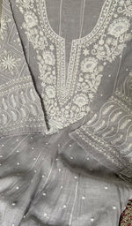 Load image into Gallery viewer, Basma Women's Lucknowi Handcrafted Mul Chanderi Semi - stitched Chikankari Anarkali Full Set - HONC0355629
