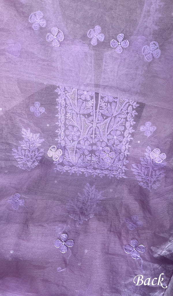 Women's Lakhnavi Handcrafted Organza Chikankari Unstitched Full Suit Material - HONC0271222