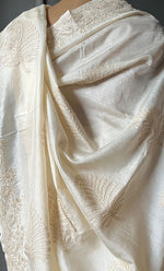 Load image into Gallery viewer, Women's Lakhnavi Handcrafted Tussar Silk Chikankari Saree - HONC0284164