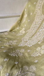 Load image into Gallery viewer, Aavya Women's Lakhnavi Handcrafted Mul Chanderi Unstitched Kurta And Dupatta Set - HONC0348655