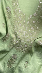 Load image into Gallery viewer, Women's Lakhnavi Handcrafted Mul Chanderi Unstitched Chikankari Full Suit Material - HONC0314661