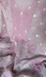 Load image into Gallery viewer, Women's Lakhnavi Handcrafted Mul Chanderi Unstitched Chikankari Full Suit Material - HONC0316859
