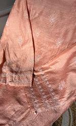 Load image into Gallery viewer, Women's Lakhnavi Handcrafted Munga Silk Semi - Stitched Chikankari Kurta And Dupatta Set- HONC0266160