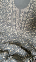 将图像加载到图库查看器中, Women's Lakhnavi Handcrafted Mul Chanderi Unstitched Chikankari Full Suit - HONC0353415