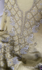 Load image into Gallery viewer, Women's Lakhnavi Handcrafted Mul Chanderi Unstitched Chikankari Full Suit Material - HONC0339575
