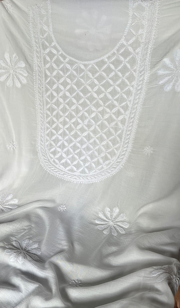 Women's Lakhnavi Handcrafted Modal Cotton Chikankari Unstitched Kurti Fabric - HONC0242111