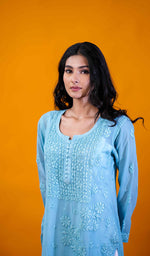 将图像加载到图库查看器中, Umnaaz Women's Lakhnavi Handcrafted Viscose Georgette Chikankari Kurti- HONC0200230