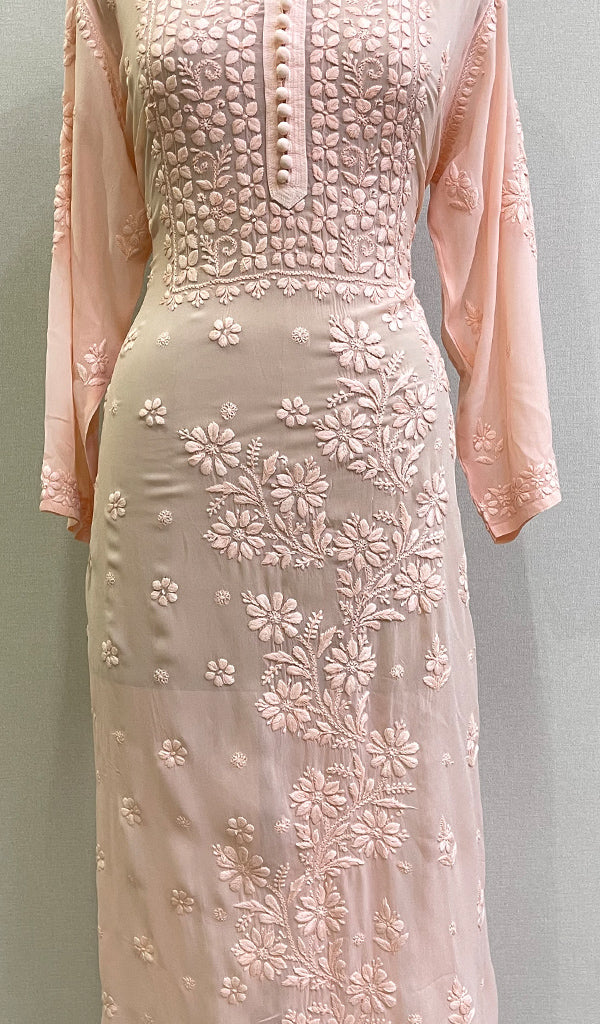 Women's Lakhnavi Handcrafted Viscose Georgette Chikankari Kurti- HONC0170652