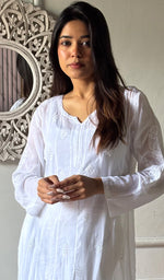 Load image into Gallery viewer, Alamzaib Women's Lucknowi Handcrafted Cotton Chikankari Anarkali Dress - HONC0206764