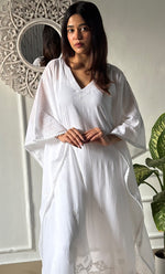 Load image into Gallery viewer, Women's Lucknowi Handcrafted Cotton Chikankari Kaftan - HONC0311104
