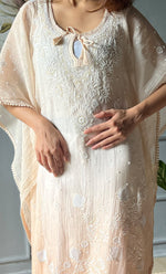 将图像加载到图库查看器中, Rabia Women's Lucknowi Handcrafted Mul chanderi Chikankari Kaftan - HONC0311973