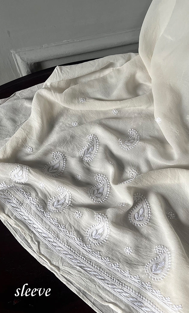 Saima Women's Lakhnavi Handcrafted Pure Silk Georgette Chikankari Kurti Fabric - NC038321