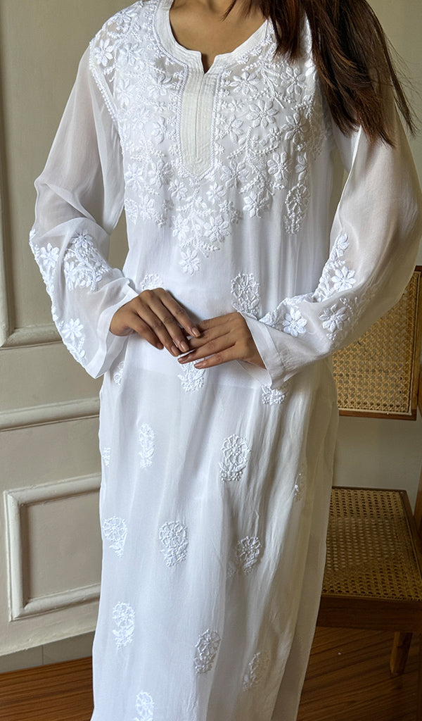 Women's Lakhnavi Handcrafted Viscose Georgette Chikankari Kurti - HONC0115981