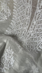 Load image into Gallery viewer, Women's Lakhnavi Handcrafted Organza Chikankari Unstitched Kurta And Dupatta Set - HONC0249871
