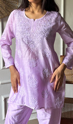 Load image into Gallery viewer, Riddhi Women's Lakhnavi Handcrafted Chanderi Silk Chikankari Top And Pant Set - HONC03607280