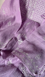 Load image into Gallery viewer, Women's Lakhnavi Handcrafted Mul Chanderi Chikankari Semi - Stitched Kurta Dupatta Set - HONC0235319