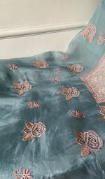 Load image into Gallery viewer, Women's Lakhnavi Handcrafted Pure Organza Chikankari Unstitched Kurta And Dupatta Set- HONC0341495