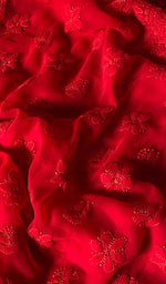 Load image into Gallery viewer, Red Women Lucknowi Handcrafted Faux-Georgette Chikankari Semi - Stitched Suit Material