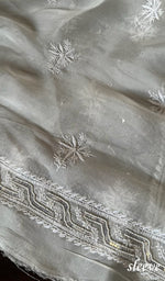 将图像加载到图库查看器中, Women's Lakhnavi Handcrafted Organza Chikankari Unstitched Kurti Fabric - HONC0288684