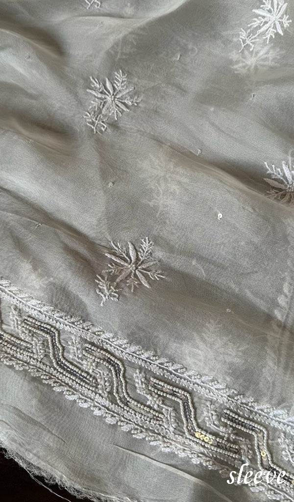 Women's Lakhnavi Handcrafted Organza Chikankari Unstitched Kurti Fabric - HONC0288684