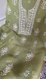 Load image into Gallery viewer, Women's Lakhnavi Handcrafted Pure Organza Chikankari Unstitched Kurta Dupatta Set- HONC0359089