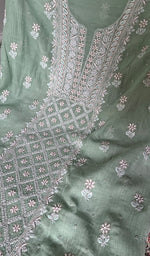 Load image into Gallery viewer, Women's Lakhnavi Handcrafted Mul Chanderi Unstitched Kurta And Dupatta Set - HONC0374455