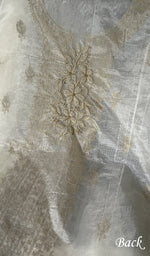 将图像加载到图库查看器中, Lakhnavi 手工制作的欧根纱 Chikankari 未缝合 Kurti 面料 - Honc0133590