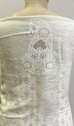 将图像加载到图库查看器中, Women's Lakhnavi Handcrafted Tissue Chanderi Chikankari Unstitched Kurti Fabric - HONC0155604