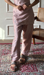 Load image into Gallery viewer, Amreena Women's Lakhnavi Handcrafted Chanderi Silk Chikankari Top And Pant Set - HONC0344948