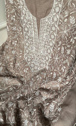 Load image into Gallery viewer, Women's Lakhnavi Handcrafted Unstitched Munga Silk Chikankari Kurta And Dupatta Set- HONC0280937