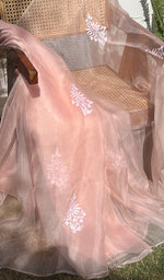 将图像加载到图库查看器中, Women's Lucknowi Handcrafted Pure Organza Silk Chikankari SAREE - HONC0251005
