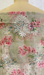 Load image into Gallery viewer, Women's Lakhnavi Handcrafted Organza Chikankari Unstitched Kurti Fabric - HONC0165659