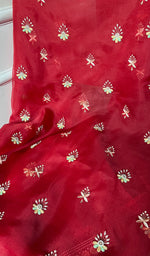 将图像加载到图库查看器中, Women's Lakhnavi Handcrafted Pure Organza Chikankari Unstitched Kurta And Dupatta Set- HONC0272164