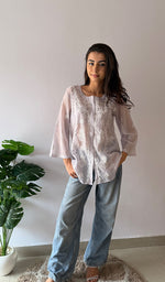 Load image into Gallery viewer, Vaanya Women's Lakhnavi Handcrafted Mul Chanderi Chikankari Top - HONC0373146
