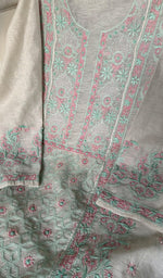 将图像加载到图库查看器中, Women's Lakhnavi Handcrafted Linen Cotton Semi -Stitched Kurta And Dupatta Set - HONC0269952