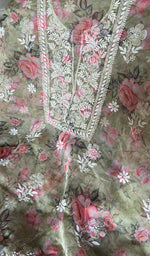 Load image into Gallery viewer, Women's Lakhnavi Handcrafted Organza Chikankari Unstitched Kurta And Dupatta Set - HONC0332133