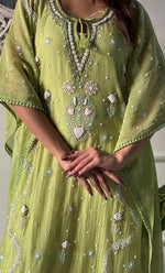 Load image into Gallery viewer, Rabia Women's Lucknowi Handcrafted Mul chanderi Chikankari Kaftan - HONC0311996