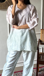 Load image into Gallery viewer, Riddhi Women's Lakhnavi Handcrafted Chanderi Silk Chikankari Top And Pant Set - HONC0360683