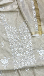 Load image into Gallery viewer, Women's Lakhnavi Handcrafted Tissue Chanderi Chikankari Kurta Dupatta Set - HONC0222545