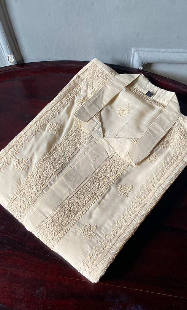 Men's Lucknowi Handcrafted Cotton Chikankari Kurta - HONC0303097