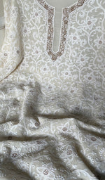Load image into Gallery viewer, Women's Lakhnavi Handcrafted Pure Silk Georgette Chikankari Kurta And Dupatta Set- HONC0270823