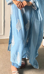 Load image into Gallery viewer, Women's Lakhnavi Handcrafted Mul Chanderi Chikankari Stitched Kurta, Dupatta And Pant Set - HONC0317786
