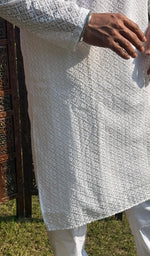 Load image into Gallery viewer, Men's Faux-Georgette Hakoba Kurta - HONC0261835