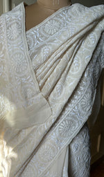 Load image into Gallery viewer, Women's Lakhnavi Handcrafted Pure Silk Georgette Chikankari Saree- HONC0213505