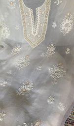 Load image into Gallery viewer, Women's Lakhnavi Handcrafted Pure Organza Chikankari Unstitched Kurta And Dupatta Set- HONC0348021