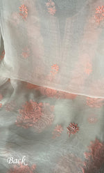 Load image into Gallery viewer, Rose Women's Lakhnavi Handcrafted Pure Organza Chikankari Unstitched Kurta And Dupatta Set - HONC030677