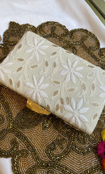 Load image into Gallery viewer, White Chikankari Embroidered Clutch - HONC0313603